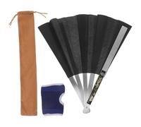 SHINEOFI Éventail Pliant de Kung Fu 64,5 X 34,3 Cm en Acier Inoxydable Noir, Protège-Mains et Pochette Velours, Éventail à Main de Danse Chinoise Portable pour Tai-chi et Spectacles