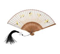 SHINEOFI Éventail Pliant en Soie Beige Style Rétro Motif Chinois, Ventilateur Portatif pour Décoration Murale et Accessoire Costume Traditionnel Couleur Aléatoire