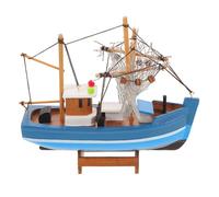 SHINEOFI Figurine de Voilier en Bois Massif Bleu Style Méditerranéen Rustique, Ornement Nautique Polyvalent pour Décoration Intérieure et Centre de Table de Fête