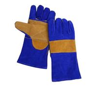 SHINEOFI Gants de Soudure Cuir Résistants Chaleur Couches avec Manchette Longue Isolante Protection Manutention et Travail Adaptés Cuisson Soudage Barbecue Unique Lot de Bleu et Jaune