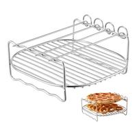 SHINEOFI Grille Rectangulaire Double Niveau Multifonction en Acier Inoxydable Support Barbecue Argenté pour Cuisson et Refroidissement pour Friteuse à Air Brochettes