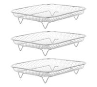 SHINEOFI Grilles Empilables en Acier Inoxydable pour Friteuse à Air Support de Séchage à 3 Niveaux avec Pieds Rehaussés et Pince Accessoire Multifonction pour Déshydrater Fruits et