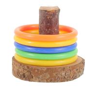 SHINEOFI Jeu Éducatif pour Perroquets et Perruches 5 Anneaux Colorés de 7 Cm, Base en Bois Naturel, D'entraînement à L'intelligence des Oiseaux, Accessoires pour Cages à Couleur Aléatoire