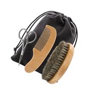 SHINEOFI Kit de Rasage de Barbe Professionnel pour Hommes Ciseaux en Bois, Peigne Sculptant et Paquet en Tissu Noir pour Entretien et Soin Quotidien