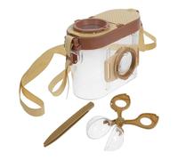 SHINEOFI Kit d'Exploration Nature pour Garçon et Filles avec Boîte d'Observation d'Insectes Marron Loupe Double Lentille Pince à Épiler Pincer à Insectes et Sangle Portable - Ensemble