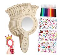 SHINEOFI Kit Miroir en Bois à Peindre, Couronne A Decorer Garçon et Filles, Poignée Confortable, 1 Set Autocollants Strass et Stylos, pour Anniversaire Princesse