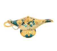 SHINEOFI Lampe Décorative Génie Rétro en Alliage de Zinc Bleu et Or | Motifs Floraux Ornés, Finition Antique, Pièce D’accent pour Bureau et Vitrine de Collection
