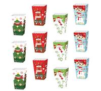 SHINEOFI Lot de 12 Boîtes en Papier de Noël 12 X 12 CM pour Popcorn Biscuits et Bonbons Motifs Sapin Bonhomme de Neige et Renne Emballage Festif pour Fêtes et Desserts