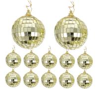 SHINEOFI Lot de 12 Mini Boules Disco Miroir en Verre 5 CM Dorées à Suspendre pour Décoration de Sapin de Noël Fête Bar et Photographie Ornements Légers et Compacts Ficelle Intégrée