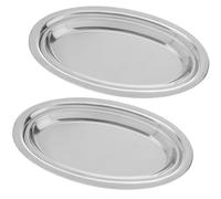 SHINEOFI Lot de 2 Assiettes Ovales en Acier Inoxydable 25 CM Plats de Service Multi-Usages pour Poisson Vapeur et Steak Plateau Ménager Résistant Haute Température la Cuisine Maison et
