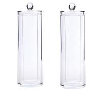 SHINEOFI Lot de 2 Boîtes de Rangement Transparentes pour Disques Démaquillants en Plastique, Format Rond 7x7x19 Cm, Organisateur Cosmétique Pratique et Compact pour Salle de Bain