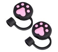 SHINEOFI Lot de 2 Bouchons de Paille en Silicone Noir Motif Patte de Chat, Couvercles Anti-poussière Réutilisables pour Pailles, Accessoires Originaux pour Pique-niques et Réunion