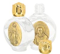 SHINEOFI Lot de 2 Bouteilles d'eau Bénite en Métal Finition Ancienne Dorée, Verre Décoratif Motifs Aléatoires, Petite Taille Scellée, pour Décorations de Mariage et Style Aléatoire