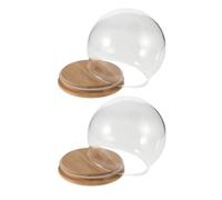 SHINEOFI Lot de 2 Cloches en Verre Décoratives Rondes 12 Cm avec Socle en Bambou, Couvercle de Dôme Transparent Anti-poussière pour Fleurs Éternelles, Affichage Polyvalent et Décoration