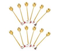 SHINEOFI Lot de 2 Ensembles de 6 Cuillères à Café en Acier Inoxydable Doré Pendentif de Noël, Cuillères à Dessert Mélanger pour Fêtes, pour Thé, Yaourt et Café, Décoration Festive