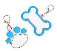 SHINEOFI Lot de 2 Médailles pour Animaux de Compagnie en Métal Bleu Résistantes aux Rayures, Formes Os et Patte, pour DIY Transfert Thermique