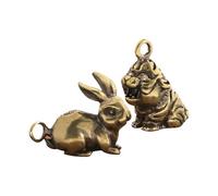 SHINEOFI Lot de 2 Pendentifs Vintage en Laiton Mini Breloques Lapin et Tigre Porte-Clés Animaux Mignons pour Paquet à Dos Accessoires DIY pour Bracelets et Créations Bijoux Ornements
