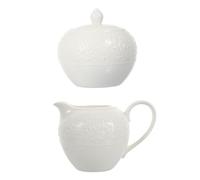 SHINEOFI Lot de 2 Pichets en Céramique pour Lait et Sucre, Sucrier en Relief Blanc, Pot de Lait 250 Ml et Sucrier 300 Ml, pour Café, Thé et Usage Domestique ou Professionnel