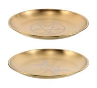 SHINEOFI Lot de 2 Plateaux D'autel en Acier Inoxydable Doré, Pentagramme et Phases Lunaires, Plateau Rituel de Cartes et Porte-Bougies Rituelles, Plateau à Bijoux pour Bagues, Décor
