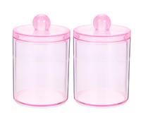 SHINEOFI Lot de 2 Pots Transparents en Couvercle, Boîte de Rangement et Élastiques à Cheveux, Distributeur Hermétique Anti-poussière Rose Translucide, Organisateur pour Salle de Bain