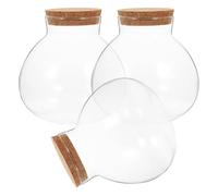 SHINEOFI Lot de 3 Bouteilles Écologiques en Verre Rond avec Bouchon en Liège, 15 Cm X 16 Cm, Pots Miniatures pour Micro-Paysage, Décoration de Bureau et Plantes en Mousse, Bocaux