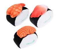 SHINEOFI Lot de 3 Jouets à l'herbe à Chat pour Chatons, Peluches Sonores de Sushi Saumon, Coquille Arctique et Crevettes, à Mordre, Matériau Doux et Résistant, pour Jeu Intérieur