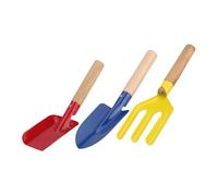 SHINEOFI Lot de 3 Outils de Pelle de Jardinage Manches en Bois - Truelle à Désherber, Truelle Carrée et Fourche à 3 Dents - Outil à Main en Métal pour Jardinage, Plantation et Entretien