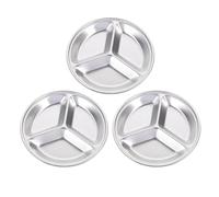 SHINEOFI Lot de 3 Plats Ronds à Compartiments en Acier Inoxydable, Plats à Sauce Divisés, Faciles à Ranger, Cuisine