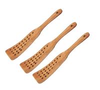 SHINEOFI Lot de 3 Spatules en Bois Écologiques 24 Trous, Résistantes à Haute Température, Ustensiles Cuisine pour Maison et Restaurant, Bêche Filtrante pour Cuisson et Service