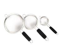 SHINEOFI Lot de 3 Tamis à Farine en Acier Inoxydable 8 CM 12 CM et 20 CM Double Poignée Noire Passoire Fine pour Tamisage de Farine et Aliments Ustensile Cuisine Professionnel et