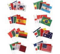 SHINEOFI Lot de 32 Petits Drapeaux Portatifs Coupe du Monde en Polyester et Abs, Drapeaux D'encouragement Multi-usages Résistants aux Intempéries pour Usage Public et Commercial