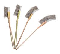SHINEOFI Lot de 4 Brosses à Gratter Métalliques en Acier Inoxydable Manches Antidérapants 2 Têtes Droites et 2 Têtes Coudées Outil de Nettoyage Industriel pour Éliminer Rouille et