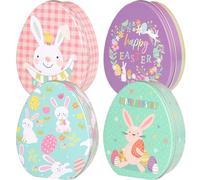 SHINEOFI Lot de 4 Coffrets Présents en Fer-blanc à Motifs Lapins Colorés, Boîtes à Friandises pour Bonbons et Biscuits, Porte-bonbons de Fête Décoratif pour Emballage et Décoration