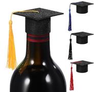 SHINEOFI Lot de 4 Mini Chapeaux de Remise de Diplômes en Feutre Pompons Colorés Décorations de Bouteilles Festives pour Fête de Fin D’études et Présents Invités