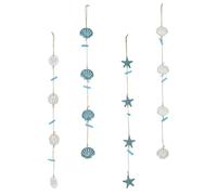 SHINEOFI Lot de 4 Pinces Photo Méditerranéennes sur Corde en Jute Robuste, Décoration Murale Côtière pour Chambre et Salle de Bain, Thème Plage avec Coquillages Bleu Foncé et Blanc,