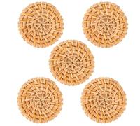 SHINEOFI Lot de 5 Crochets Muraux Vintage en Rotin Naturel Tissé Supports de Fixation Ronds Suspendre Clés Paquet et Serviettes Décoration Murale Élégante pour Salon Salle de Bain et