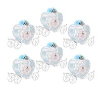 SHINEOFI Lot de 6 Boîtes à Bonbons Mariage en Fer Bleu Forme Carrosse Cœur Creux Décor Européen Romantique Boîtes à Friandises pour Invités Présent Fête Nuptiale Réutilisables