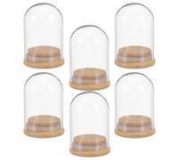 SHINEOFI Lot de 6 Cloches en Verre Transparent 7X5 CM Socle Bois, Dômes pour Présentation de Figurines Miniatures et Fleurs sous Cloche, Accessoires pour Décoration de Mariage et