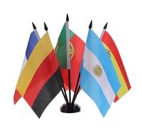 SHINEOFI Lot de 6 Set de Mini-drapeaux de Football 2026 avec Supports Plastiques Noirs - Espagne, France, Angleterre, Argentine, Allemagne, Portugal - Décorations de Bureau et Réutilisable