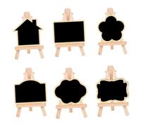 SHINEOFI Lot de 6 Tableaux Noirs Miniatures en Bois Panneaux Décoratifs pour Messages Format Rectangulaire et Formes Variées Accessoire Cuisine Bureau et Fêtes Tableau de Menu et