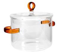 SHINEOFI Marmite à Soupe en Verre Transparent 15L Double Poignée et Couvercle Jaune Pot de Cuisson Compatible Feu Vif et Plaque Électrique Accessoire Cuisine Polyvalent pour Soupe et