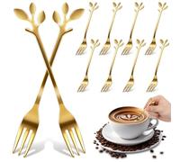 SHINEOFI Mini Fourchettes En Inox Dorées En Forme De Feuille 10 Pièces Pour Apéritifs Salades Desserts Ustensiles De Service Légers Et Compacts Pour Usage Domestique Et Cocktails
