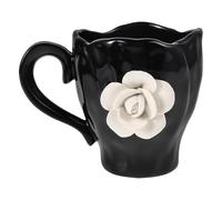 SHINEOFI Mug en Céramique Blanche à Motif Rose 3d, Grosse Capacité 400 Ml, Tasse à Café Vintage pour Maison et Bureau, Mug Original pour Thé et Boissons Chaudes, Design Irrégulier Élégant
