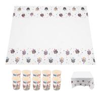 SHINEOFI Nappe à Thème Chat 1 Pièce et 10 Gobelets en Papier pour Fête d'anniversaire Chaton, Fournitures Décoratives Jetables pour Table, Accessoires Fête Anniversaire Thème des Chats