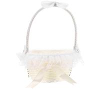 SHINEOFI Panier de Demoiselle D'honneur Blanc 16x21 Cm en Imitation Rotin Tressé Dentelle, Léger et Portable, Panier Multifonction pour Mariage, Corbeille à Fruits et Réutilisable