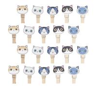 SHINEOFI Pinces à Photos Décoratives en Bois Naturel Motif Chat, Mini Clips Colorés 30 Pcs, Accessoires Muraux pour DIY, Décoration Intérieure Suspendre de Photos