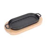 SHINEOFI Plaque de Gril Rectangulaire en Fonte 22X11 CM Planche en Bois Plat à Steak Antiadhésif et Plat à Poisson Frit pour Cuisson Teppanyaki et Grillades Maison