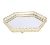 SHINEOFI Plateau Décoratif Hexagonal en Métal Doré Large Surface Miroir en Verre, Plateau Organisateur Multifonction pour Cosmétiques et Bijoux, Décoration Intérieure Élégante pour Salon