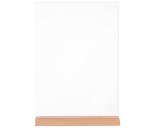 SHINEOFI Porte-Panneau en Acrylique Transparent 21 X 297 CM Base en Bois Présentoir Double Face pour Brochures et Menus Support de Prix Polyvalent pour Magasins Restaurants et