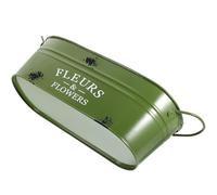 SHINEOFI Pot de Fleurs Oval Vintage en Fer Vert Poignées Robustes, Seau à Fleurs en Métal pour Plantes Fraîches ou Séchées, Jardinière Rétro Décorative pour Intérieur et Extérieur, 1 Pièce